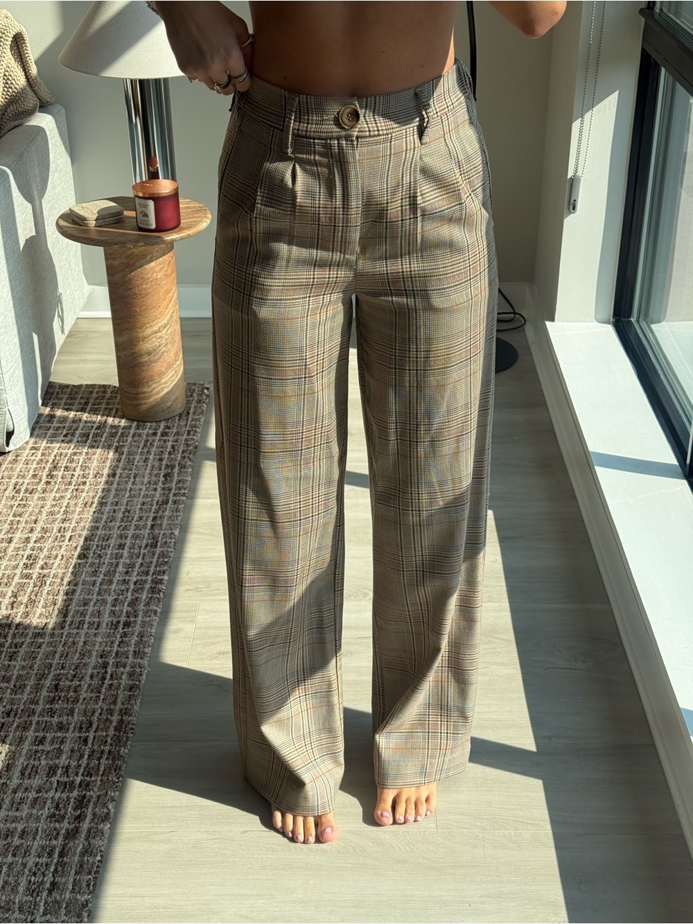 Fashion Nova Plaid Wide-Leg Trousers - Brown Multi